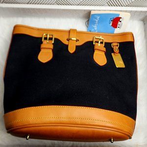 Vintage Dooney and Bourke Cabriolet Black Canvas Vachetta Leather Bucket Tote